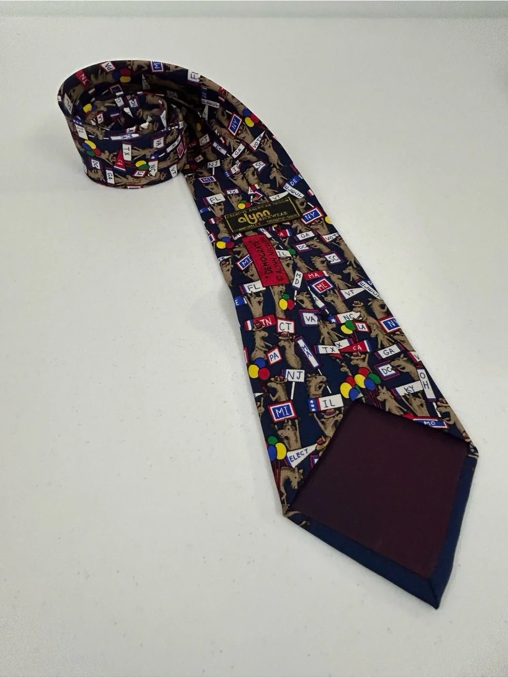 Alynn Necktie Vintage Democrats 1990s Democrat States Donkey 100% Silk